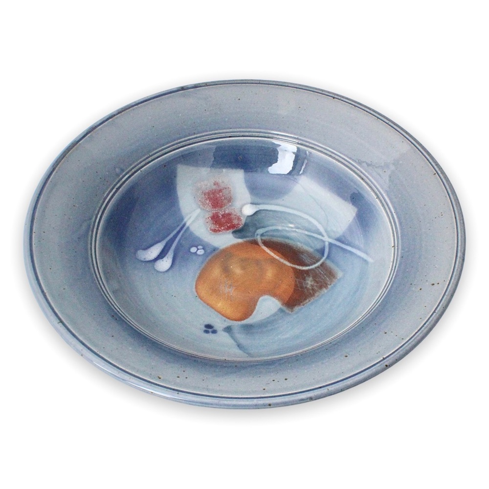 James Brooke Ceramic Bowl Art Pottery Blue Abstract Modernist Large Centerpiece